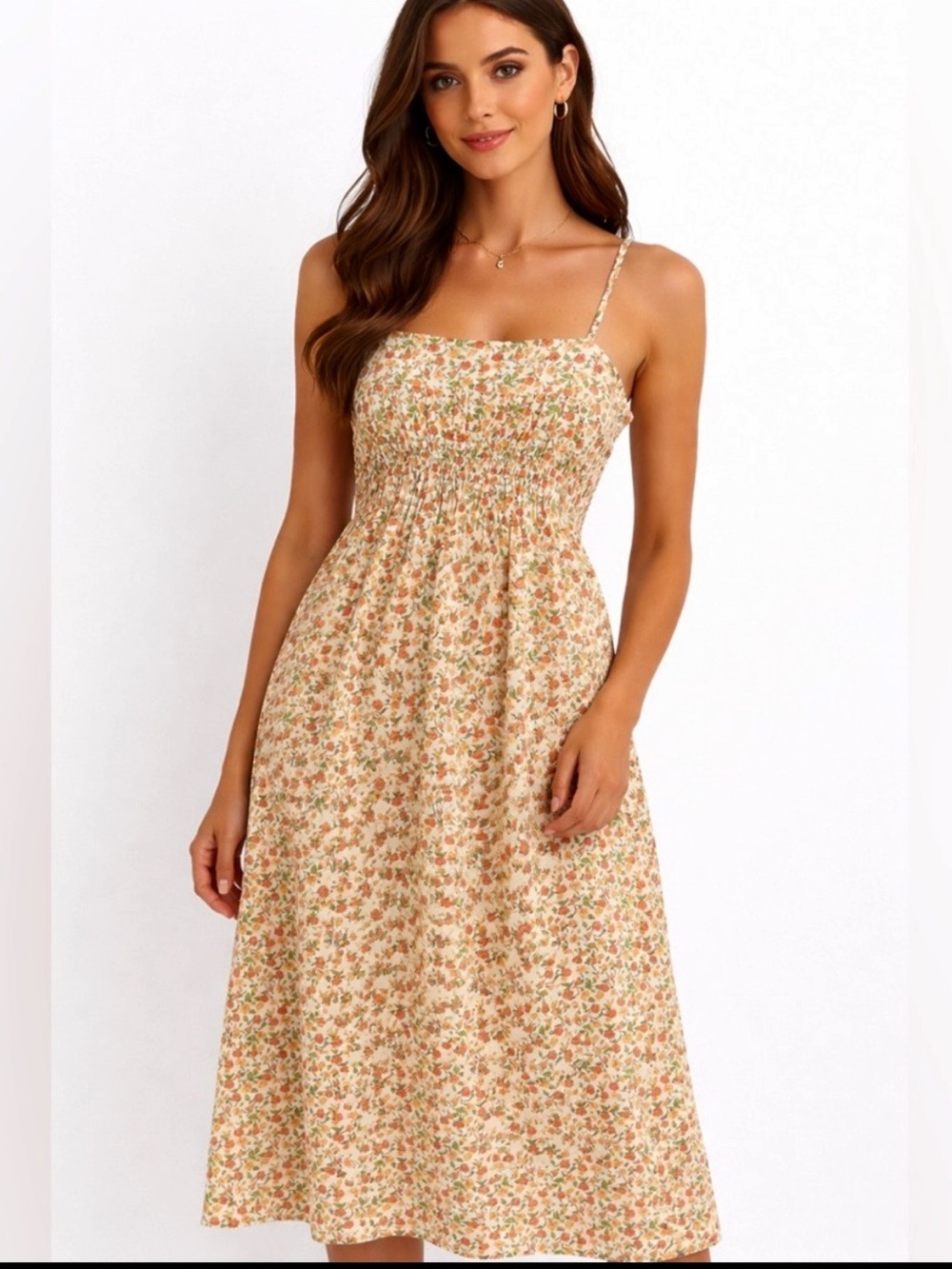 WAYF Floral Smocked Summer Midi Dress Size L